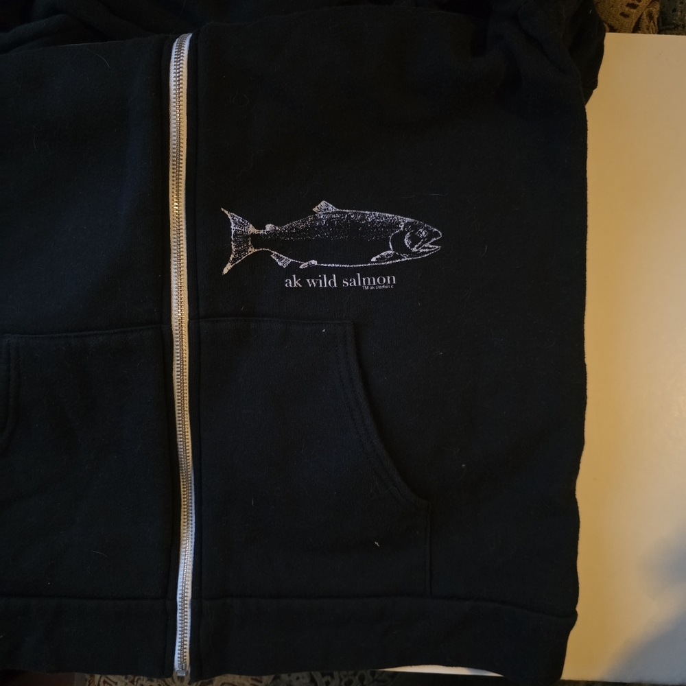 HOODIE AK STARFISH CO. alaska wild salmon black super soft zip up hoodie womens